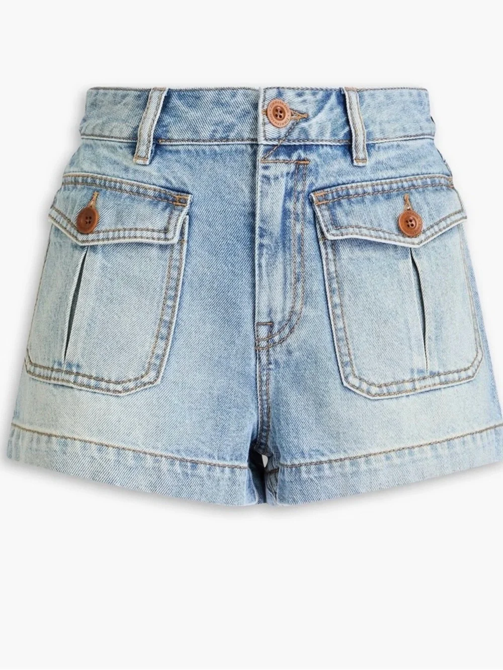 Zimmermann Light Wash High-Rise Denim Short with Front Flap Pockets - Picture 3 of 6